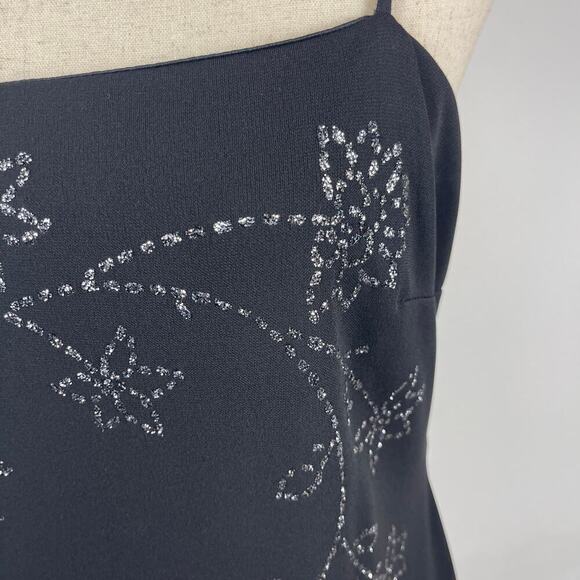 Vintage Y2K Black Silver Glitter Floral Thin Strap Maxi Pencil Dress Size 8 Prom - Picture 6 of 15